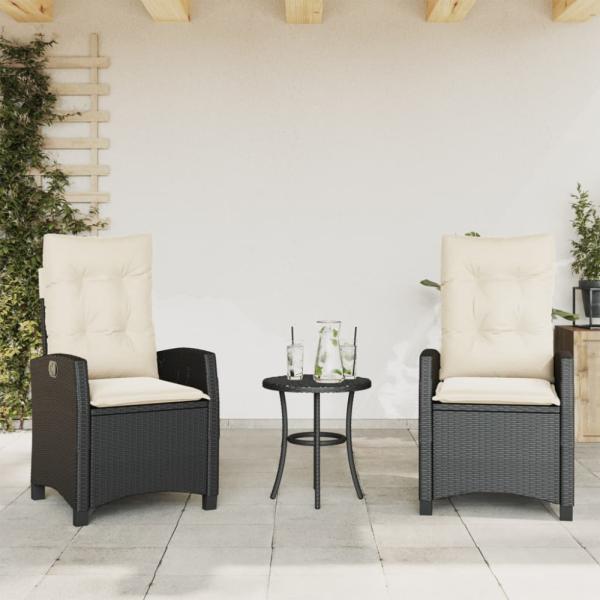 vidaXL Gartensessel mit Kissen 2 Stk. Verstellbar Schwarz Poly Rattan 365216