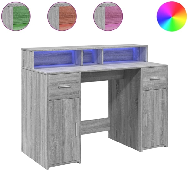 vidaXL LED-Schreibtisch Grau Sonoma 120x55x91 cm Holzwerkstoff 3309416 Bild 1