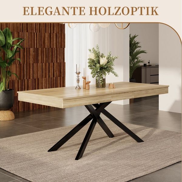 SeedWave Esstisch Ausziehbarer Küchentisch 140-180cm lang mit Stauraum, Metallfüßen, Ausziehtisch für 6-8 Personen, eine Ersatzplatte zur Erweiterung