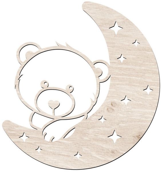 Namofactur LED Nachtlicht Bär auf Mond - Schlaflicht mit Bären Motiv für Kleinkinder, Mit Zugschalter, LED fest integriert, Warmweiß, Wanddekoobjekt Kinderzimmer Leuchte batteriebetrieben