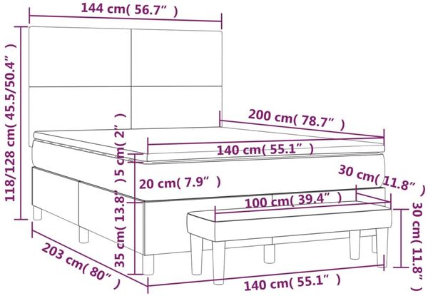 vidaXL Boxspringbett mit Matratze Stoff Blau 140x200 cm, Härtegrad: H2 [3136443] Bild 12