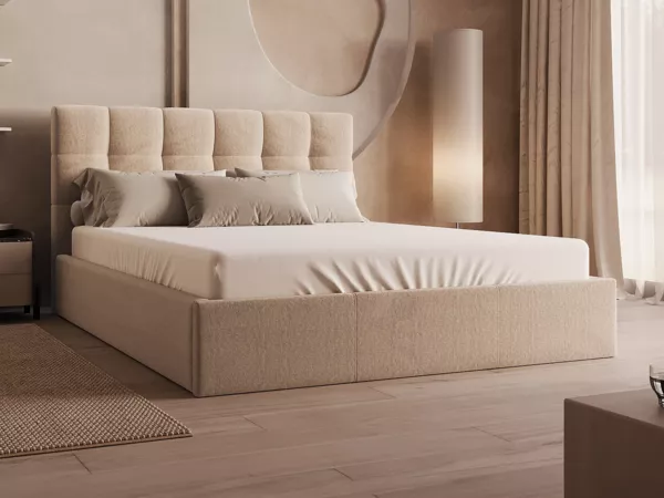 Vente-unique - MIRDAL Bett SamtStoff Beige - B 210 cm x H 104 cm x L 173 cm