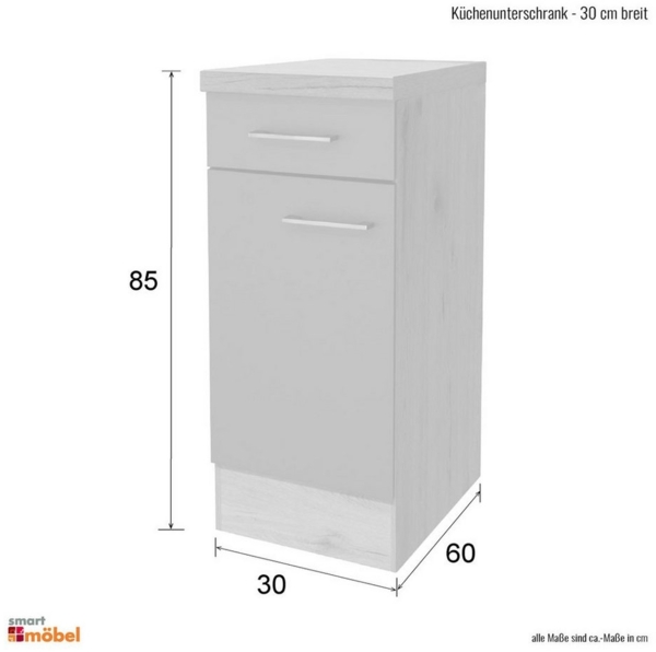 Flex-Well Unterschrank Küchenunterschrank - 30 cm breit - Buche – Namu Bild 3