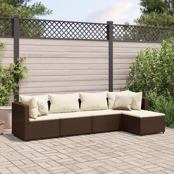 vidaXL 5-tlg. Garten-Lounge-Set mit Kissen Braun Poly Rattan 3308057