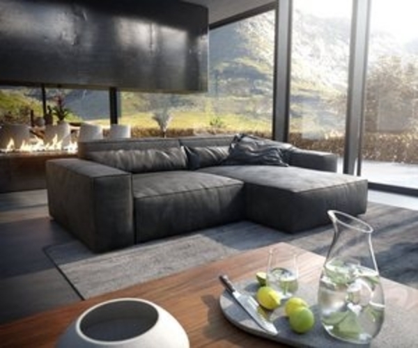 DELIFE Ecksofa Sirpio, Lederimitat Vintage Anthrazit 230x155 cm Recamiere variabel Bild 6