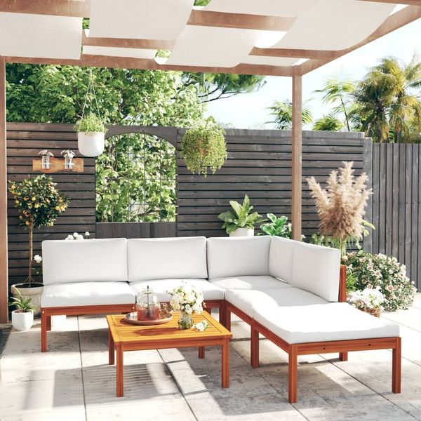 vidaXL 6-tlg. Garten-Lounge-Set mit Kissen Cremefarbenes Holz Akazie & Seil 3057899