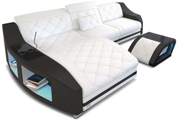 Mini Couch Swing L Form in Leder - Büffelleder - weiß-schwarz - Links
