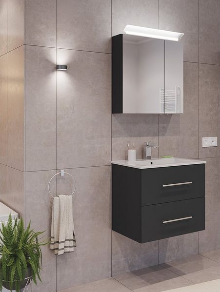 Lomadox Badmöbel-Set HARLINGEN-02, (Spar-Set, 2-St, Waschtisch Spiegelschrank), 60cm breit, Keramikwaschbecken, grau