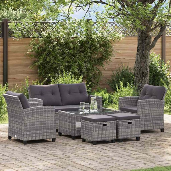 vidaXL 6-tlg. Garten-Sofagarnitur mit Auflagen Poly Rattan Dunkelgrau 46150