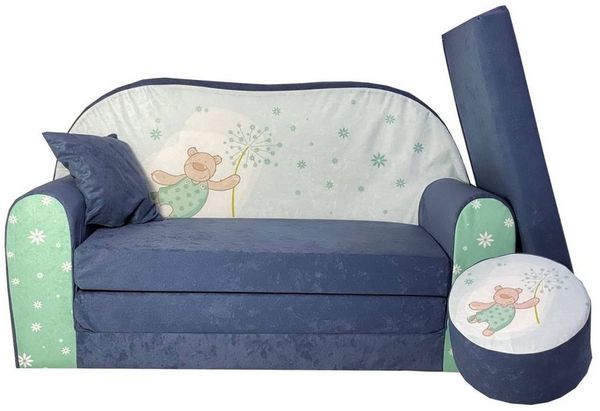 FORTISLINE Kindersitzgruppe Kindersofa Kindercouch Aufklappen Bettfunktion + Hocker W319