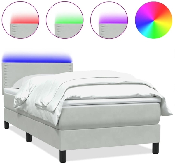 vidaXL Boxspringbett mit Matratze & LED Hellgrau 90x220 cm Samt 3316815