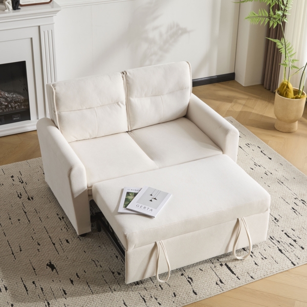 Schlafsofa aus Kettenwirk-Velours mit 5-fach verstellbarer Rückenlehne, ausziehbarem Bettfunktion & Klappsofa,Beige
