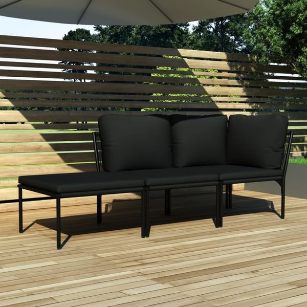 3-tlg. Garten-Lounge-Set mit Auflagen Schwarz PVC