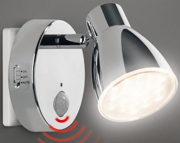 TRANGO LED Nachtlicht, Bewegungsmelder, 2635-018 LED Sensor Steckdosenlampe *MILO* mit Automatikfunktion in Chrom Sicherheitslicht 230V, Wandlampe, Orientierungslicht, Nachtlampe, Steckdosenlicht