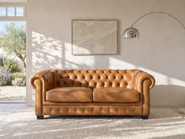Vente-unique - BRENTON Sofa Leder Braun - B 96 cm x H 73 cm x L 201 cm