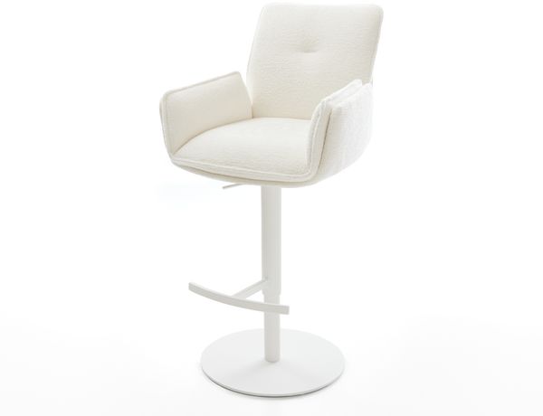 Barstuhl Nela-Flex Bouclé Soft Beige Drehfuß höhenverstellbar Metall Weiß
