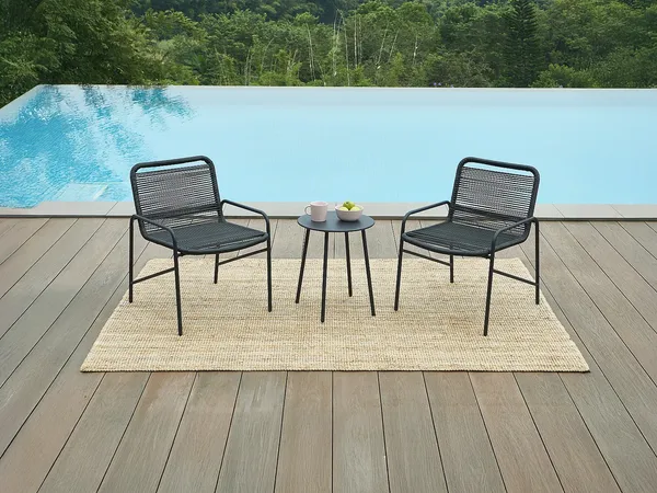 Vente-unique - KANAO Gartensitzgruppe MetallHarz Schwarz - B 65 cm x H 75 cm x L 55,5 cm
