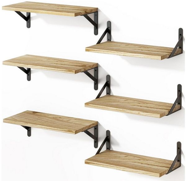 SURFOU Regal Wandregal holz 6er Set, regal wand Schweberegale Robust&Funktional, 15kg Tragkraft, Für Wohnzimmer, Schlafzimmer, Küche, Bad, Büro