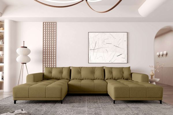 99rooms Massimo Wohnlandschaft Strukturstoff NEVE Khaki mit Schlaffunktion