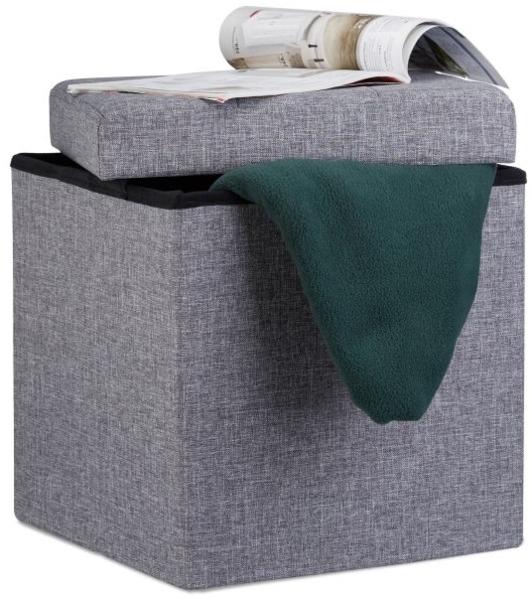 Faltbarer Sitzhocker mit Stauraum Leinen