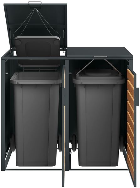 STEELSØN 'Kestra' Mülltonnenbox 2er je 120 Liter, anthrazit mit Holzoptik, Mülltonnenverkleidung aus Stahl, wetterfest, 102x62x117 cm, Müllbox für 2 Tonnen Bild 10
