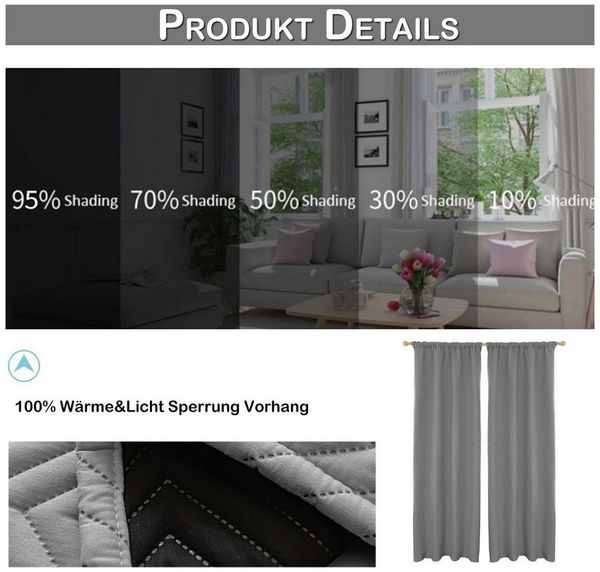 Jibenhome Gardine Blickdicht Verdunkelungsvorhang mit Kräuselband Dicke Gardinen (2 St), Winter Wärmeisolierend Türvorhang für Schlafzimmer Wohnzimmer