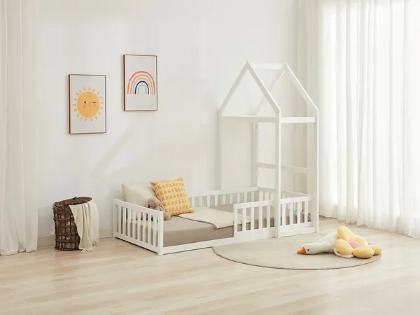 Vente-unique - VARLAINE Bett Holz, Platte Weiß - B 96,5 cm x H 187 cm x L 196,2 cm