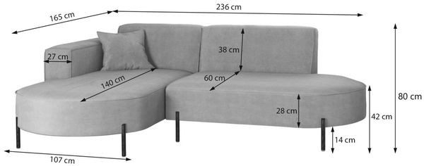 Ecksofa Designersofa VALENCIA XS in Stoff Scala Sand Ottomane Rechts Bild 2