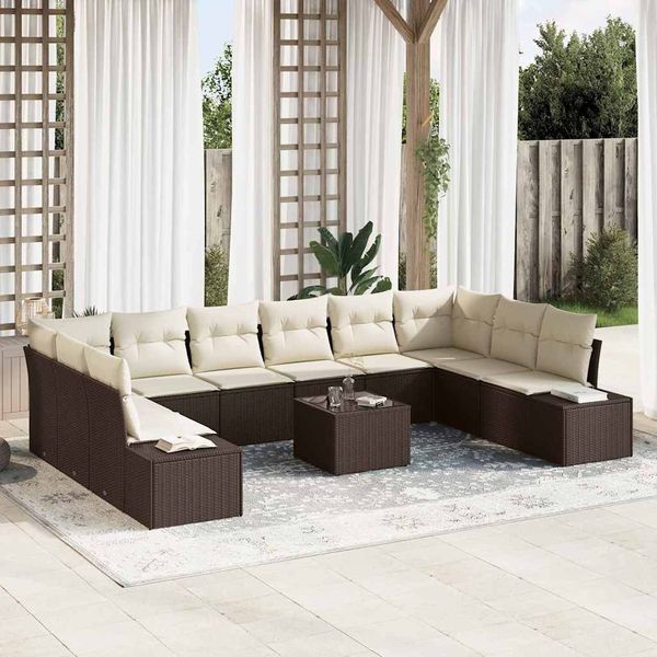 vidaXL Gartensofa-set mit Kissen 11 pcs Braun Poly-Rattan 3347248