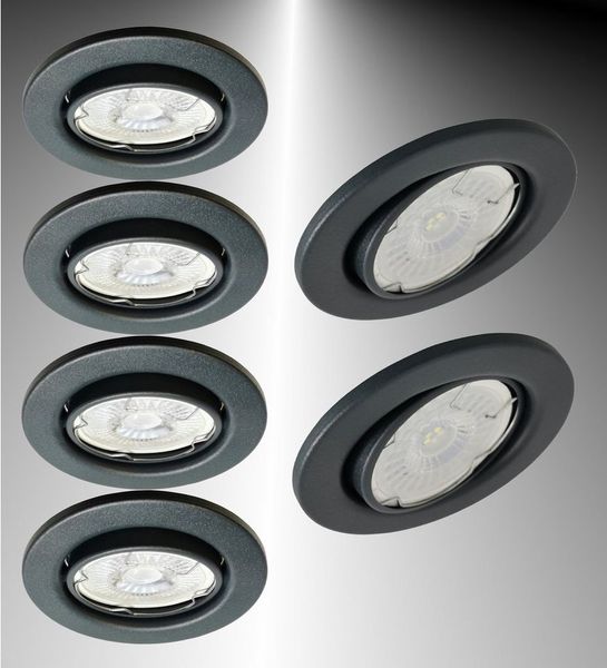 TRANGO LED Einbauleuchte, 6er Set 6729-061MCOB LED Einbaustrahler in Anthrazit matt schwenkbar inkl. 6x 5 Watt 3000K warmweiß Ultra Flach LED Modul, Einbauspots, Deckenstrahler, Badleuchte, Deckenleuchte, Deckenspot, Downlight