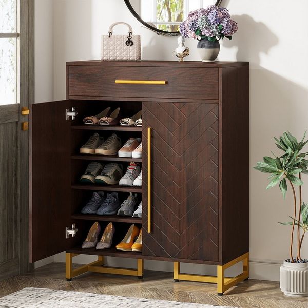 Tribesigns Schuhschrank Schuhkipper mit Türen, Schuhmöbel mit verstellbaren Regalen für Flur (für 20 Paar Schuhe mit Schublade)