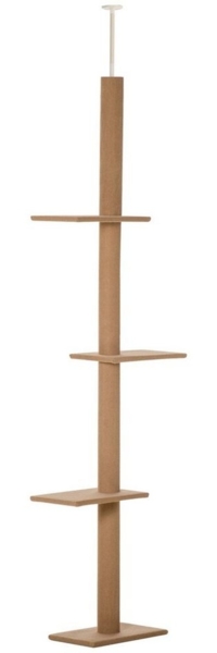 PawHut Kratzbaum Deckenhoch, Höhenverstellbarer Katzenbaum mit 3 Ebenen, Hellbraun, 43L x 27B x 228-260H cm
