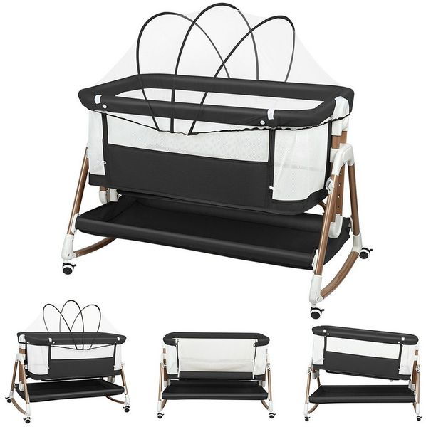 JEOBEST Beistellbett 3 in 1 Beistellbett Stubenwagen Babybett Baby-Reisebett, 6-stufige Höhenverstellung, mit Rollen, Matratze und Moskitonetz