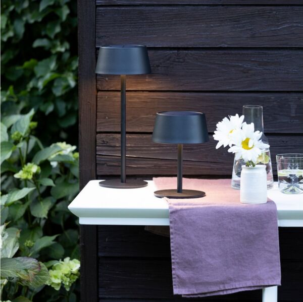 OTTO home LED Außen-Tischleuchte Oddny - Tischlampe 2er Set mit Solar u. Akku, Dimmfunktion, LED fest integriert, Warmweiß, 30 cm, aufladbar ü. Solar & USB, 3000 K, dimmbar, IP44, Akkulampe