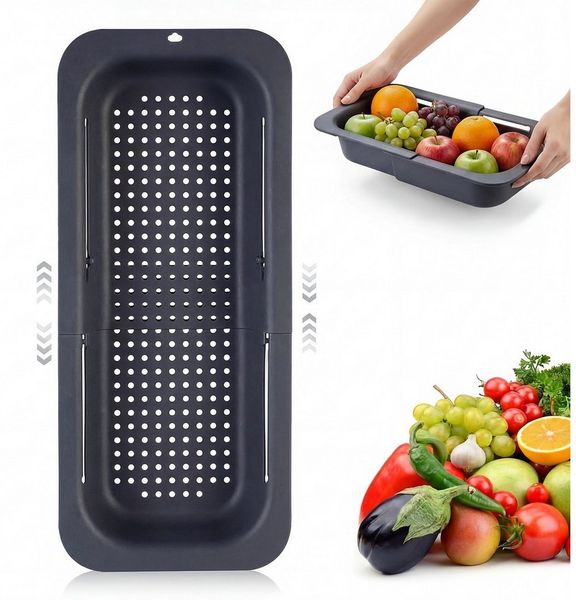 MOPUEA Küchensieb Küchensieb Sieb Ausziehbares Abtropfsieb Verstellbarer Sink Strainer, (pp, sicher, ungiftig, hitzebeständig bis 100°C, 1-St, löcher sorgen für schnelles ablaufen, hygienisch), länge 34–48 cm, flexibel, passend für spül