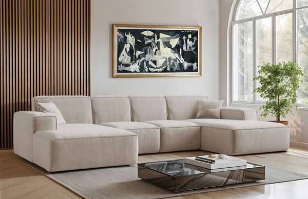 Kaiser Möbel Ecksofa Eckcouch U form, SIENA stoff Poso, Maloy, Salvador,Velo, Artico, U-Form, Wahl aus 4 Stoffen, Komfortsitz mit HR-Schaum