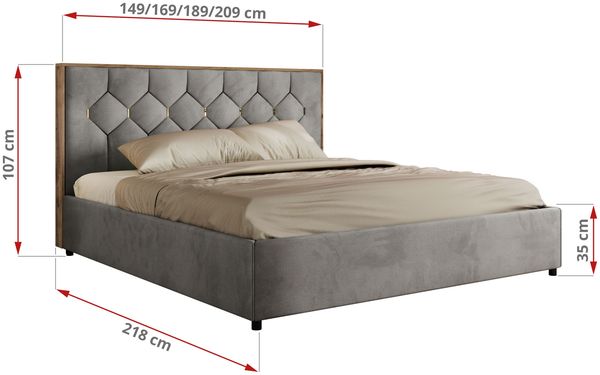 Polsterbett mit Bettkasten LARINO CLASSIC 140 x 200 cm Lattenrost und Gasdruckfedern, stabiles Bettgestell, modernes Design Pocket Matratze - Hellgrau Velvet - VIRE LUX Bild 4