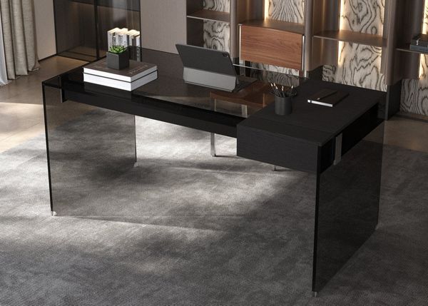 oleyluckidea Schreibtisch Schreibtisch mit Schubladen aus Sicherheitsglas stoßfest Schwarz (Set, ein Tisch), Breite 135 cm