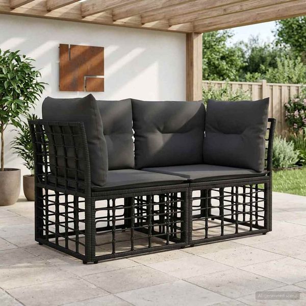 vidaXL Outdoor-Lounge 2 pcs Schwarz und Dunkelgrau Poly-Rattan 42026727