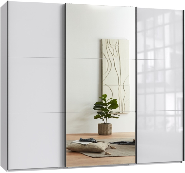 Schwebetürenschrank Kleiderschrank 250 cm Vollausstattung Spiegel Glasfront Weiß