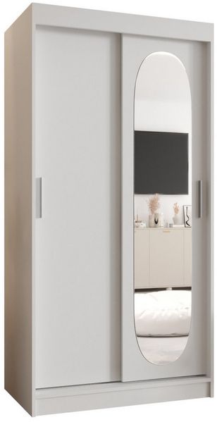 MOEBLO Schwebetürenschrank ROSALIA (Moderner Kleiderschrank mit Spiegelfront, Viel Stauraum, BIMAK Schiebesystem, In 5 Farben & 6 Größen, Schrank Garderobe Schiebtüren Schlafzimmer) 100 /120/150/180/200/250x200x62 cm