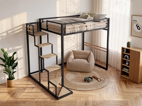 Vente-unique - JOGUI Bett Metall Schwarz - B 198 cm x H 197 cm x L 260,5 cm