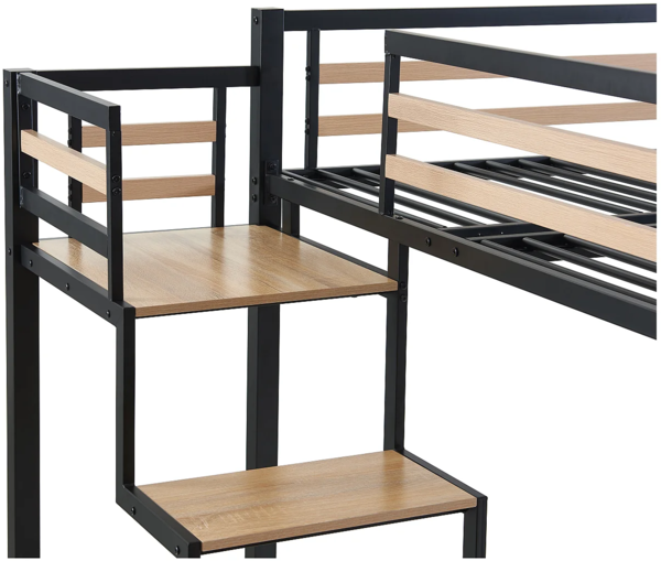 Vente-unique - Hochbett mit Matratze - 140 x 200 cm - Metall & MDF - Naturfarben & Schwarz - JOGUI Bild 6