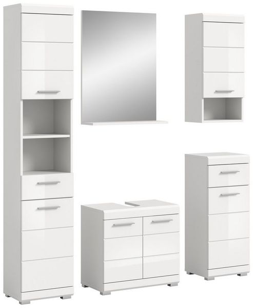 welltime Badmöbel-Set Siena, 5 teilig, bestehend aus:, (Set, 5-St, TOPSELLER), Hochschrank, WBU, Spiegel, Unterschrank, Hängeschrank