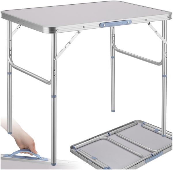 tectake® Klapptisch, Campingtisch klappbar, leicht und wetterfest, Alu Campingtisch mit Tragegriff, Kleiner Tisch ideal für Camping, Garten, Balkon, Picknick, 75 x 55 x 68 cm