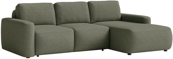 Selsey 'Carnos Mini' Ecksofa mit Schlaffunktion, Ottomane rechts, Chenille pflegeleicht, Olivgrün