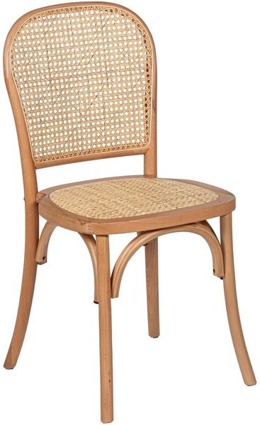 DRW Stuhl aus Holz und Rattan mit 47 cm Sitzhöhe in Natur, 96 x 45 x 48 cm