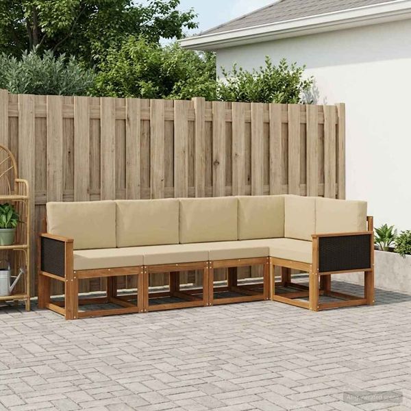 vidaXL Outdoor-Sofagarnitur 5 pcs Natur und Beige Polyester 3385204