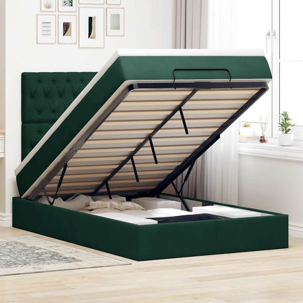vidaXL Ottoman-Bett mit Matratzen Dunkelgrün 120x200 cm Samt 3313538
