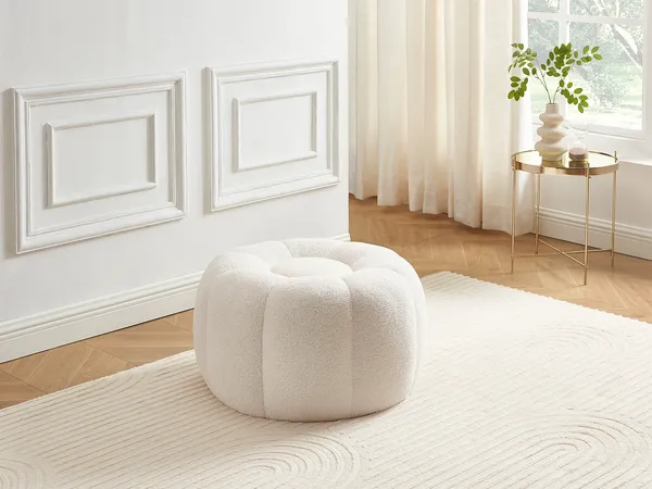 Vente-unique - DELPODA Pouf Stoff Weiß - B 65 cm x H 37 cm x L 65 cm